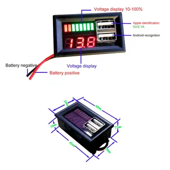 Led wyświetlacz cyfrowy woltomierz miernik napięcia V tester podwójny USB 5V 2A DC 12V Samochody Motocykle pojazdy pojemność baterii