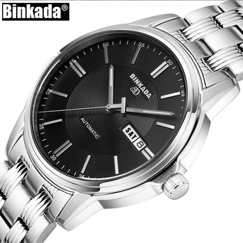 Nowe klasyczne proste automatyczne zegarki BINKADA męskie wysokiej jakości mechaniczne luksusowe markowe biznesowych zegarki Casual Male Relogio