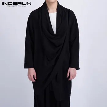 INCERUN vintage męski płaszcz płaszcz z bawełny, z długim rękawem kolor retro kimono meble 2021 casual rów Męskie kurtki poncho