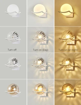 Post nowoczesny księżycowy kinkiet szklany klosz biały czarny złoty dekoracja sypialni do wnętrza domu kinkiety led lampki nocne Lampy