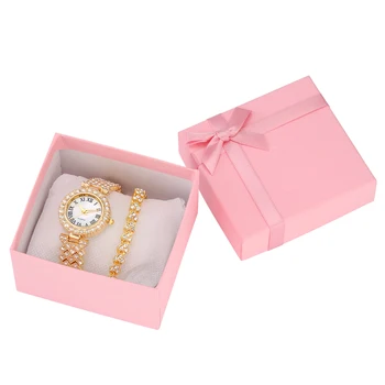 Mody kobiety prezent zestaw top luksusowy rhinestone zegarek Kwarcowy panie bransoletka różowa skrzynia prezenty dla przyjaciółki Relogio Femenino