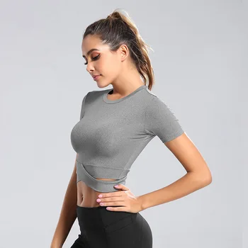Yoga Top Gym Sports Women Crop Running Workout Exercise Backless Sweat T-shirt Fitness Tshirt Red Long Sleeve Tee Shirt
