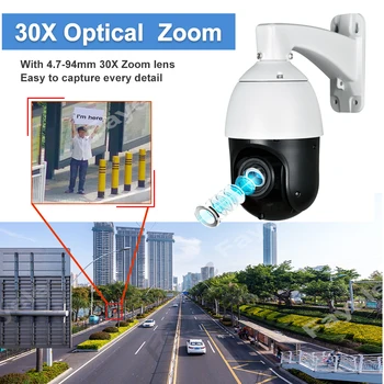 Home CCTV Mini Speed Dome POE 5MP Auto Tracking PTZ Camera 30X Zoom 1080P IP Camera 5 megapikseli P2P View IR 100M H. 265 ONVIF