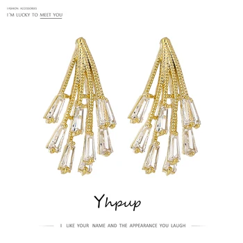 Yhpup luksusowy naturalne perły delikatny cyrkonia kolczyki pręta dla kobiet kpop Bijoux Femme kolczyki biżuteria wysokiej jakości prezent