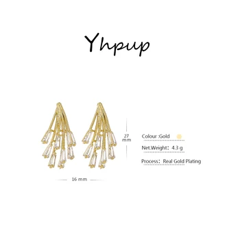 Yhpup luksusowy naturalne perły delikatny cyrkonia kolczyki pręta dla kobiet kpop Bijoux Femme kolczyki biżuteria wysokiej jakości prezent
