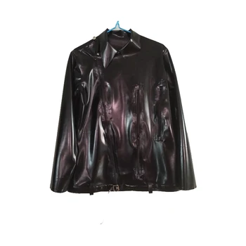 Nowy styl lateksowa guma czarny płaszcz fajne Жакк płaszcz top z zamkiem błyskawicznym 0.4 mm rozmiar XXS-XXL