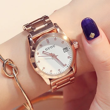 Zegarki dla kobiet GUOU Fashion Ladies Watch zegarek damski bransoletka zegarek z różowego złota kalendarz zegarek Diamond montre femme saat