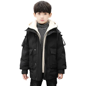 2020 Nowa dziecięca zimowa dół zbiórki kurtka z лацканами koreańskiej kurtka z kapturem średniej długości na zamek błyskawiczny chłopiec miękki