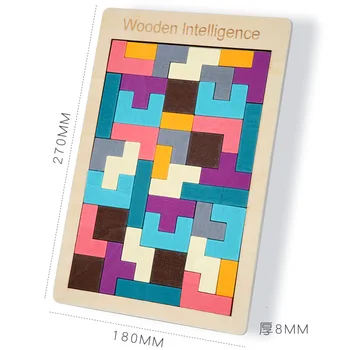 Kolorowe drewniane Tangram puzzle zabawki gry Tetris przedszkola Магинирования intelektualne, edukacyjne zabawki dla dzieci GYH