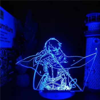 Attack On Titans 3D Lamp Levi Ackerman Action Figure LED Optical IllusionLight Anime Night Light Kids Bedroom Decor lampa stołowa