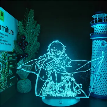 Attack On Titans 3D Lamp Levi Ackerman Action Figure LED Optical IllusionLight Anime Night Light Kids Bedroom Decor lampa stołowa