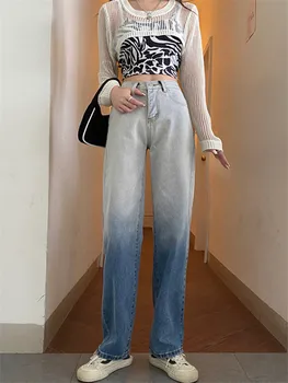 Jesień 2020 nowe cieniowane jeansy damskie proste spodnie luźne spodnie uniwersalne myjące spodnie z wysokim stanem Szerokie dżinsy
