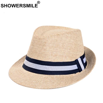 SHOWERSMILE Grey Jazz Hat Men Classic Patchwork Fedora Hats Male British Style Brand 2021 Summer Outdoor Bucket Hats And Caps