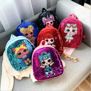 NEW L. O. L Surprise Doll PU Cekinami Children Backpack Cute Cartoon Small School Bag Kindergarten Cartoon Kids Girls Backpack