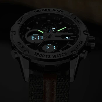 GOLDENHOUR Men Fashion Army Military Watch Mens Dual Display wodoodporny zegarek Kwarcowy Świetliste ręce zegarek sportowy Relogio