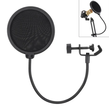 Wielofunkcyjny odporny na wstrząsy uchwyt mikrofonu uchwyt z dwuwarstwowym mikrofonowym pop-filtrem/zaciskiem stołowym do emisji mowy