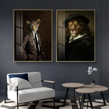 Streszczenie Nowoczesne Zwierzęta Plakaty I Druki Lew, Tygrys, Słoń, Lampart Uchwyt Sztuka Obraz Na Płótnie Plakat Dekoracji Wnętrz Malarstwo