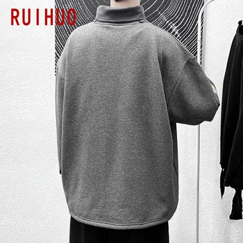 RUIHUO Pullover Solid Sweatshirt Men Harajuku Japanese Streetwear Men Sweat Tracksuit Men Japanese Clothes 3XL 2021 Wiosna