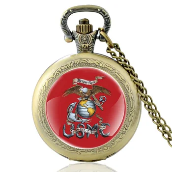 Modne srebrne Korpusu piechoty morskiej stanów ZJEDNOCZONYCH-USMC kwarcowy zegarek kieszonkowy rocznika męskie damskie wojskowe brązu wisiorek naszyjnik prezenty