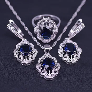 Oryginalny design kolor srebrny biżuteria bransoletka pierścionek Markiza kolczyki zestaw pierścień dla kobiet Niebieski Kamień zestaw biżuterii