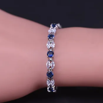 Oryginalny design kolor srebrny biżuteria bransoletka pierścionek Markiza kolczyki zestaw pierścień dla kobiet Niebieski Kamień zestaw biżuterii