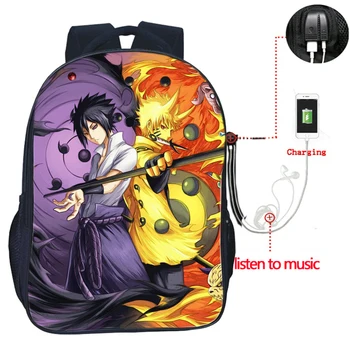 Naruto USB ładowanie plecak studenci torby szkolne książki Mężczyźni Kobiety torby Sasuke Uchiha Itachi podróży ramię plecak