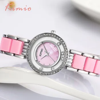 KIMIO Pearl Scale Crystal Diamond Rolling Bracelet Women ' s Brand Watches Luxury Fashion Ladies Watch Women Quartz-watch Clock