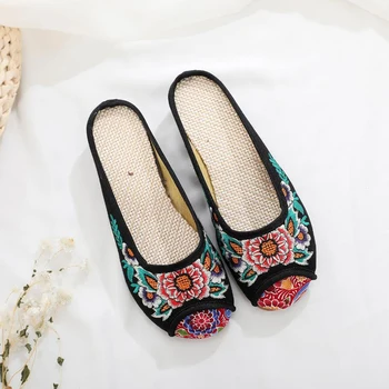 ZFTL Chińska tradycyjna tkanina buty kobiety haftowane etniczne sandały pantofle domowe, kapcie wewnętrzne wzrost kobieta handmade