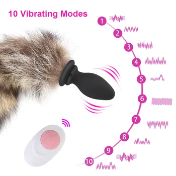 IKOKY Fox Tail Anal Plug wibrator pilot zdalnego sterowania cosplay вибрирующая korek analny zwieracz odbytu 10 częstotliwości seks zabawki dla par