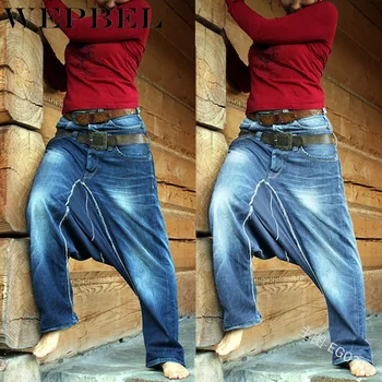 WEPBEL kobiet dorywczo temat luźne harem denim jeans długie spodnie hip-hop wypłukane jeansowe Cross-spodnie