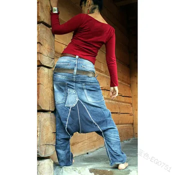 WEPBEL kobiet dorywczo temat luźne harem denim jeans długie spodnie hip-hop wypłukane jeansowe Cross-spodnie
