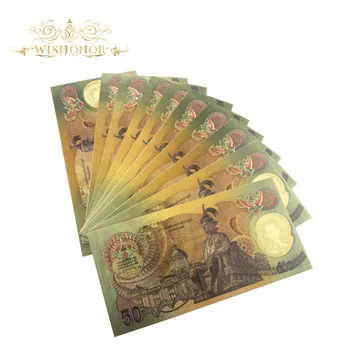 2020 nowe banknoty Tajlandii 50 bahtów banknot Złoty banknot z kwiatami Tajlandia 24k pozłacane banknotów na prezent 10 szt./lot