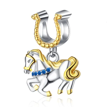 Srebro próby 925 oryginalny podkowy Urok koń nadaje się oryginalny Europejski bransoletka, żeński, moda biżuteria wisiorek dla kobiet prezent