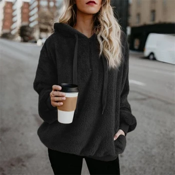 Nowy sweter kobiety futerko miś płaszcze swetry kobiety moda płaszcz z kapturem damska długi rękaw rozmyte kurtka oversize 5XL