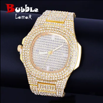 Hip-hop męski zegarek duża tarcza wojskowy zegarek kwarcowy luksusowe rhinestone biznes wodoodporny zegarek Relogio Masculino 24 cm