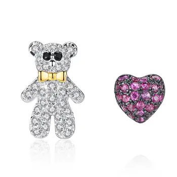Mały modny cyrkonia Kryształ miś z sercem kolczyki moda małe zwierzę czerwony miłość kolczyki pendientes oso 2020