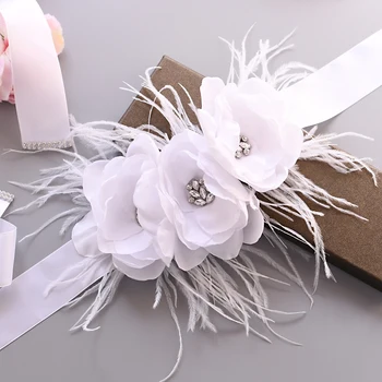 TRiXY S438 ślubny pas suknia ślubna pas dla kobiet Biały kwiat pas pióro pas kwiatowy ślubny pas akcesoria ślubne