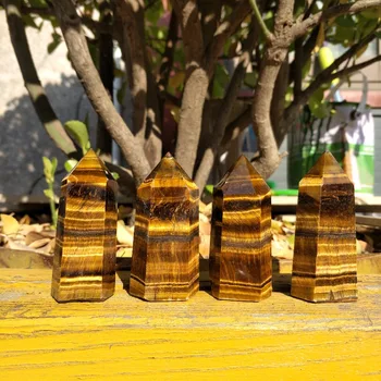 4 Sztuki Naturalne Tygrysie Oko Kwarcowy Kryształ Kamień Punktu Wieża Obelisku Polerowane Uzdrowienie