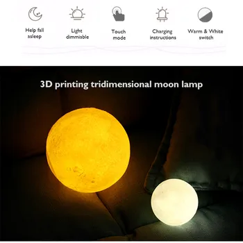 Drukowanie 3D światło Księżyca czujnik dotykowy pilot zdalnego sterowania 16 kolorów LED Night Light Dimmable USB akumulator sypialnia szafka nocna lampka