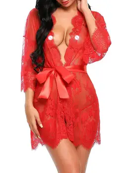 Meihuida Sexy Women Lace Lingerie Ruffles Robe See-through Underwear Koszulka Nocna Night Dress erotyczne sex-odzież