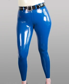 Kobiety sexy niebieskie lateksowe rajstopy, dżinsy dla kobiet fetysz gumowe spodnie bez pasa plus size sprzedaż S-XXL skonfigurować usługę