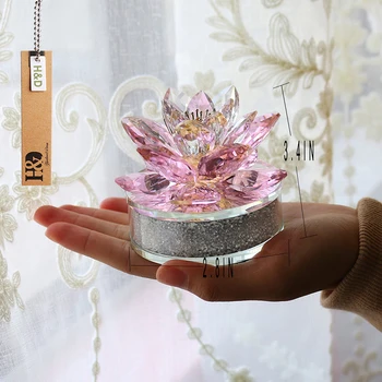 H&D Xmas Gift Crystal Sparkle Lotus Flower Ornament with Gift Box for Home Decoration,Wedding Favors,Car Office Table Decorative