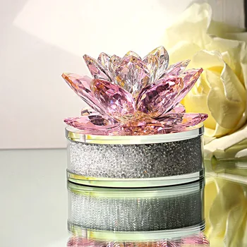 H&D Xmas Gift Crystal Sparkle Lotus Flower Ornament with Gift Box for Home Decoration,Wedding Favors,Car Office Table Decorative