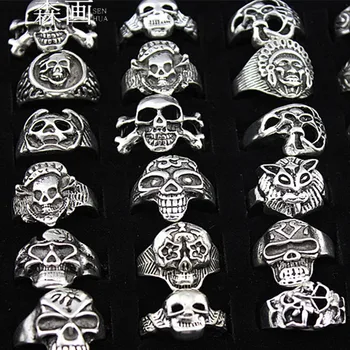 SENHUA ilości hurtowe 25 szt. mieszane, męskie, damskie biżuteria rowerzysta gotycki styl Antyczne srebro czaszki pierścienie Halloween prezent MR88