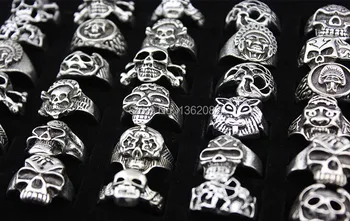 SENHUA ilości hurtowe 25 szt. mieszane, męskie, damskie biżuteria rowerzysta gotycki styl Antyczne srebro czaszki pierścienie Halloween prezent MR88