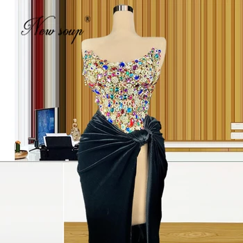 Formalne Дубайские Szampan, Suknie Wieczorowe High Split Slit Prom Dress 2021 Couture Arabic Women Party Night Long Dresses Prom Dress