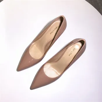 Darmowa wysyłka moda kobiety pompy nude lakierowana skóra punkt toe buty na wysokich obcasach buty partii panny młodej buty ślubne 10 cm 8 cm 6 cm