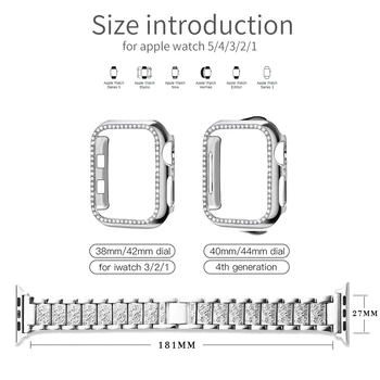 Diament bransoletka + etui dla Apple Watch Bands 44 mm 42 mm 40 mm 38 mm kobieta błyszczący pasek ze stali nierdzewnej dla mc Series 6 5 4 3 2 1