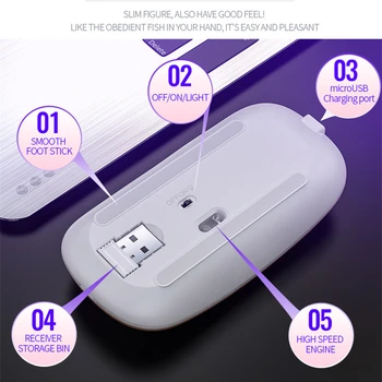 Mysz bezprzewodowa Bluetooth 5.0+3.0+2.4 G 3 tryby komputer cicha ładowalna mysz dla graczy z podświetleniem USB optyczne myszy do PC laptopa