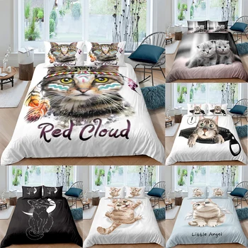 Cat Kitty Kitten Pościeli Set Queen 3D Cute Printed Duvet Cover Bedclothes 2/3pcs Home Textiles Luxury highquality Bedspread